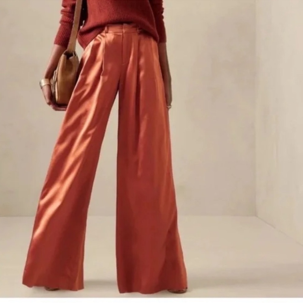 CoreyLynn Calter orange satin pant from Anthro, trouser style Sz Lg NEW NWT - Picture 2 of 4